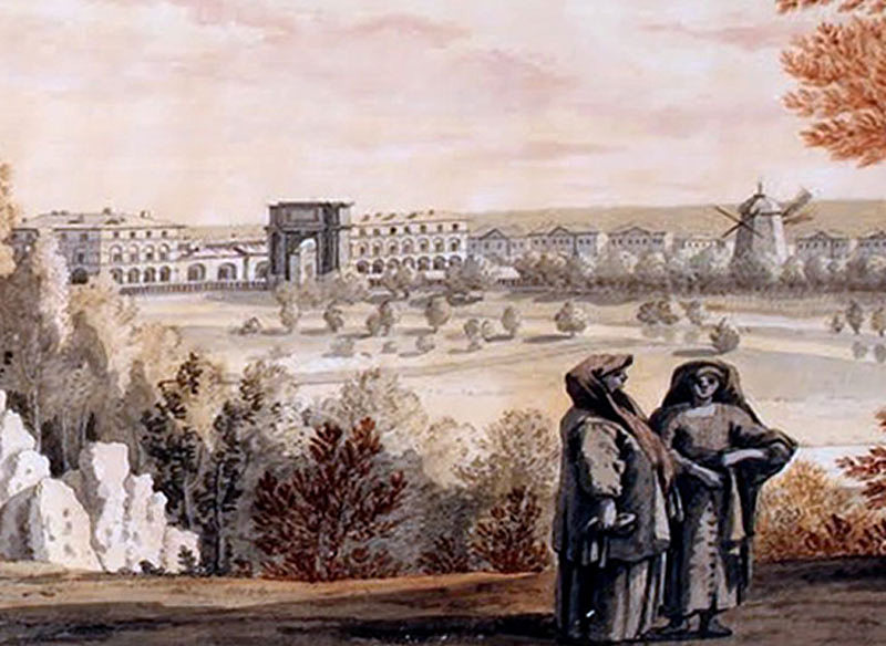 Почтовый двор и дома Софии. Иванов М.М. (фрагмент). 1780 г. Вид с Большого Каприза